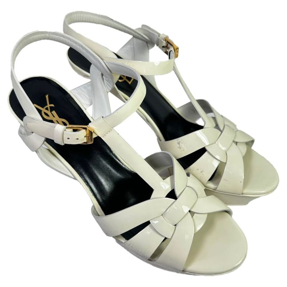 Yves Saint Laurent Tribute Platform Sandals in White Patent Leather - Picture 5 of 12